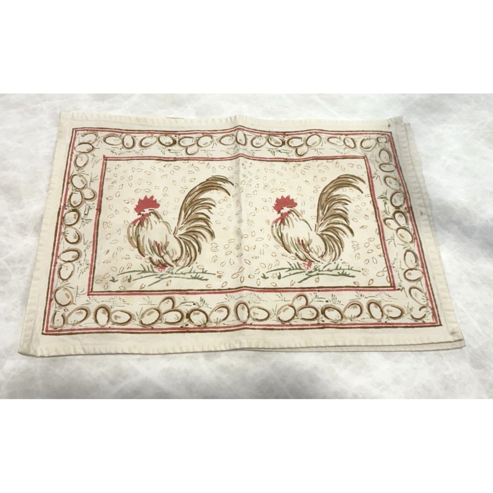 Pomegranate Rooster Placemats Set of 2 — 13x19 — Cotton‎ Farmhouse Rustic Decor